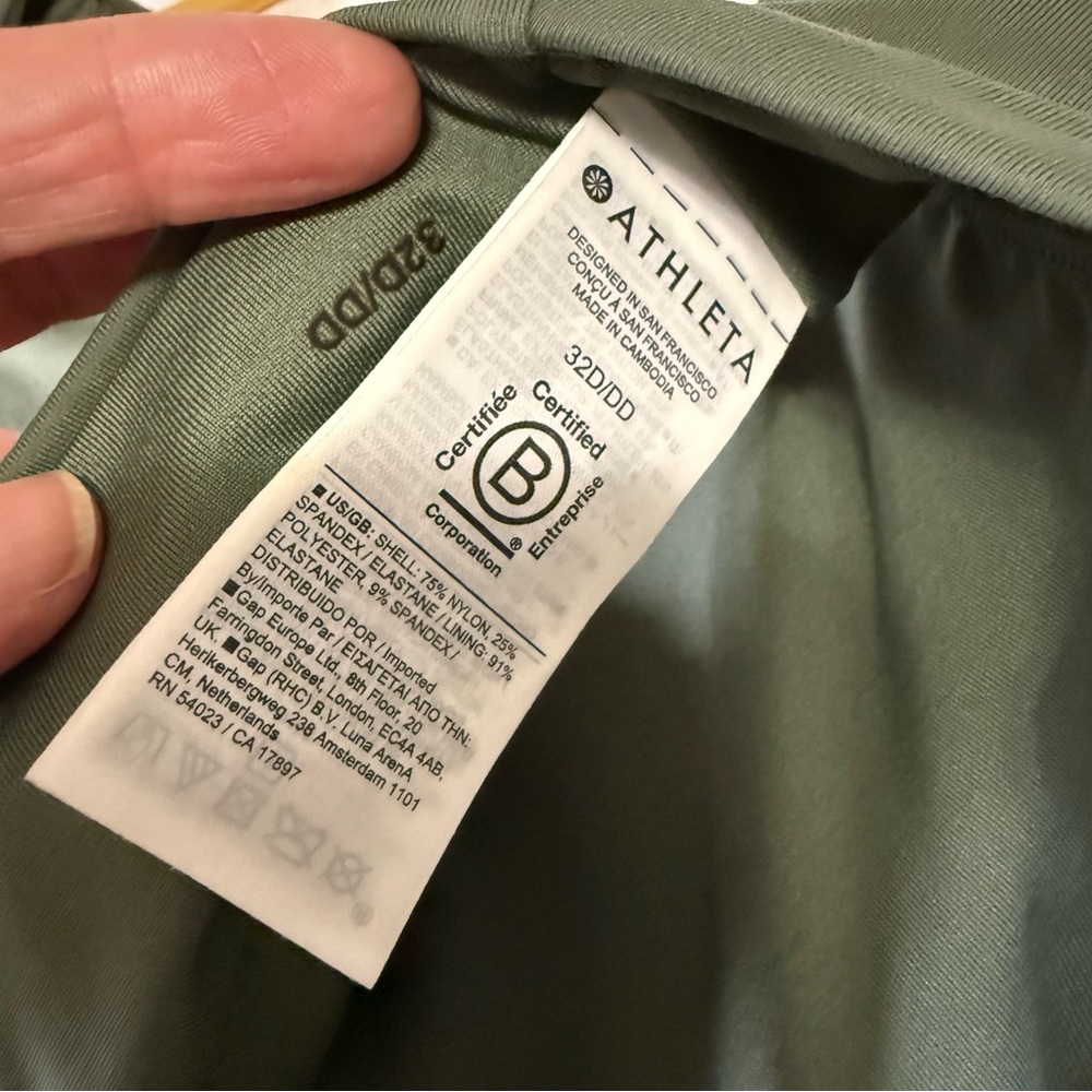 π Athleta π Maldives Sport Longline Bikini Top Size 32D/DD Olive Green - Picture 6 of 7